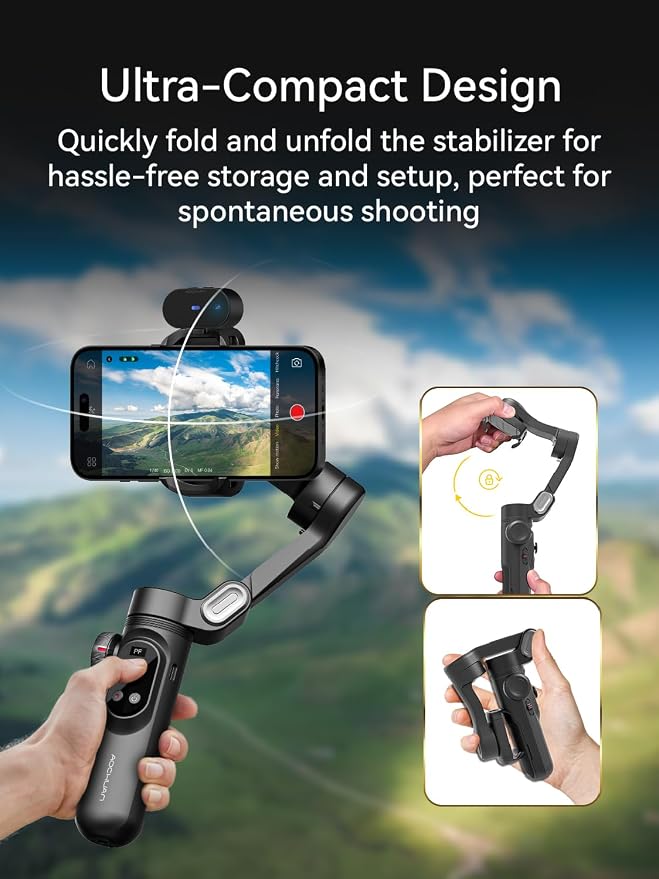 AOCHUAN Gimbal Stabilizer for iPhone with AI Vision Sensor for Face Tracking, 3-Axis Phone Gimbal w/OLED Display for Vlog Recording, Compatible with iPhone/Android-Smart XPro AI Black - Image 9