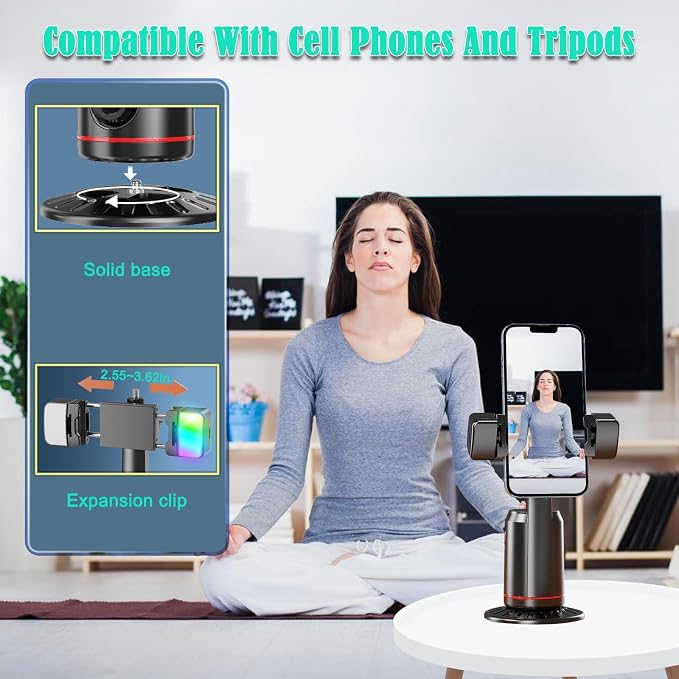 Crienten Auto Face Tracking Tripod, 360° AI Face Tracking Phone Holder with Remote, No App，Smart Phone Stand for iPhone & Android, Rechargeable Tripod for Video Recording, Live Streaming, TikTok, Vlog - Image 4