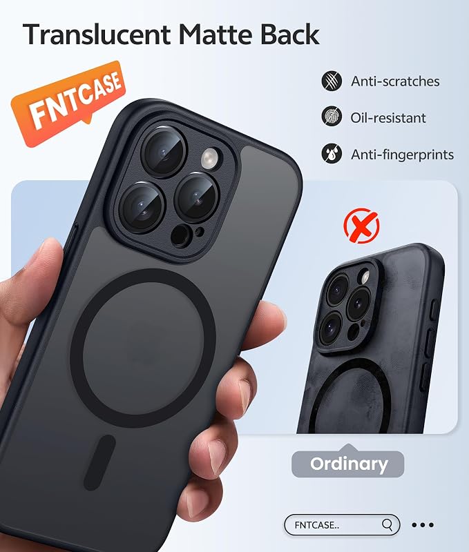 FNTCASE for iPhone 15 Pro Max Case, Fit for Magsafe, Glass Screen Protector | Full Camera Protection, Translucent Matte, 14FT Military Grade Drop Proof, Shockproof Protective Phone Cover, Black - Image 6
