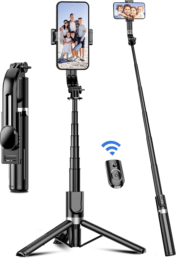 41'' Selfie Stick Tripod, Extendable Portable 4 in 1 Aluminum Phone Tripod with Wireless Remote 360° Rotation Travel Smartphone Tripods Stand Compatible with iPhone 17/16/15/14/Android (Black) by SelfieShow