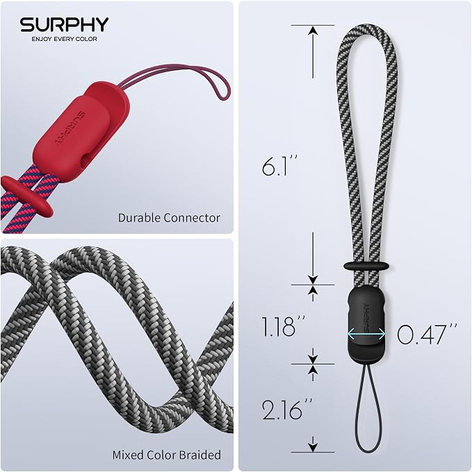 SURPHY 3 Pack Phone Wrist Strap, Phone Lanyard with Cellphone Tether Tab | Phone Strap Charm, Camera Wrist Strap with 2-Color Braided, Phone Wristlet, Wrist Lanyard for Case - Image 3