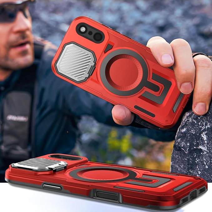 Camera Stand Case for iPhone 17 Pro, [Compatible with MagSafe] [Lens Cover] 2025 Version Military Grade Protective Soft Case for iPhone 17 Pro 6.3 inch Men Women, Red - Image 7