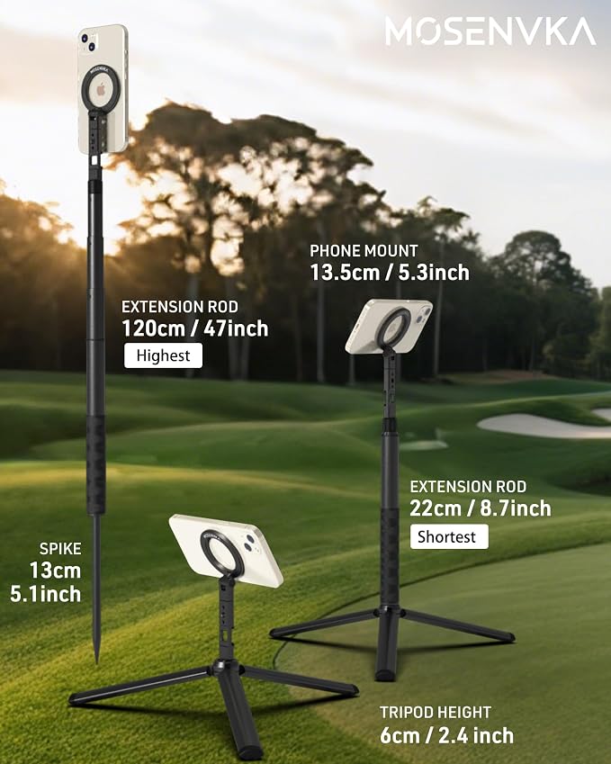 MOSENVKA Magnetic Golf Tripod & Monopod Phone Holder Swing Recording | Adjustable Golf Selfie Stick Tripod Ground Mount to Record Golf Swing Training Aid Compatible with iPhone Android - Image 2