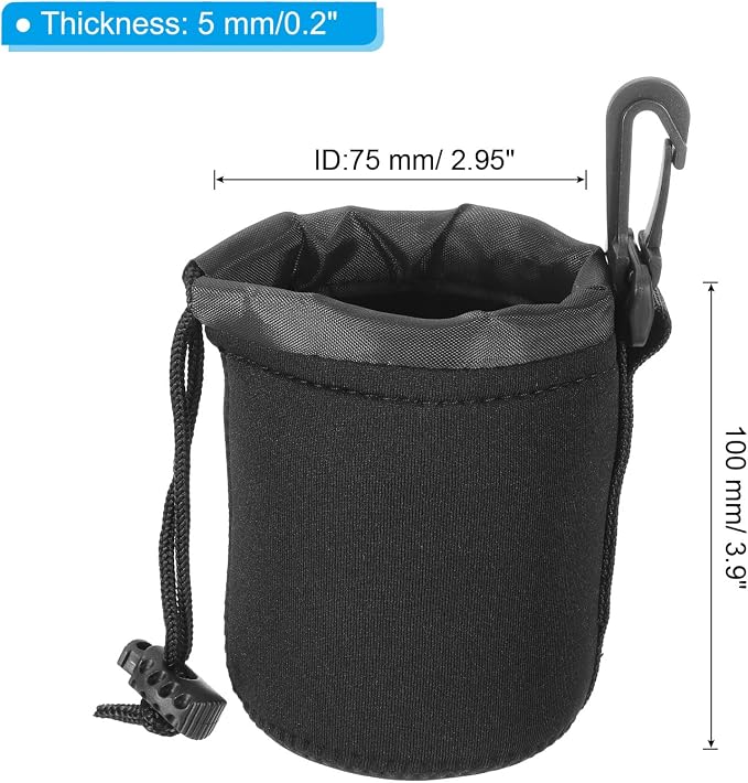 PATIKIL Camera Lens Bag, 4 Pcs 3" ID x 3.9" H Drawstring Lens Pouch with Thick Protective Neoprene, Lens Case for DSLR Camera Lens, Water Coffee Cups Black - Image 2