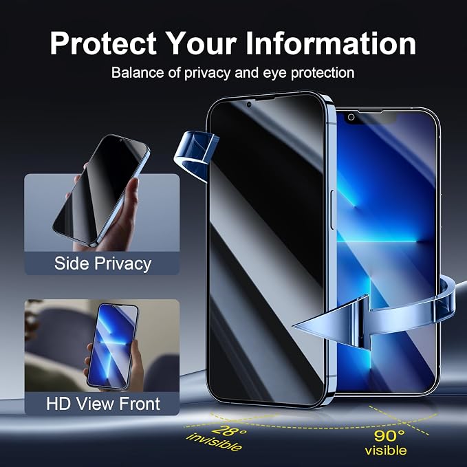 NEW'C 3x Privacy for iPhone 13 Pro Screen Protector (6.1 inches)+ 3x Camera Lens Protector, Sensor Protection,Case Friendly Tempered Glass Film + Dust Plug- Enhanced Privacy Angle of 28 Degrees - Image 3