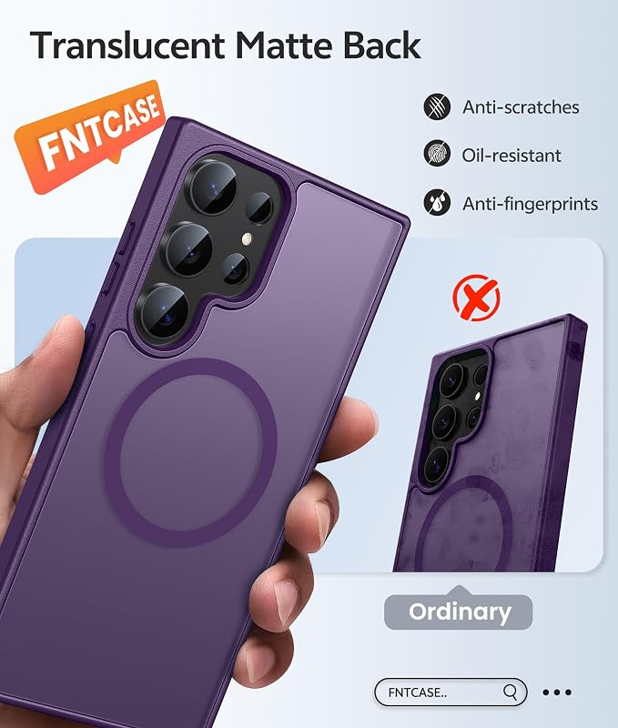 FNTCASE for Samsung Galaxy S23 Ultra Case, Compatible with Magsafe, Purple | Translucent Matte Magnetic Back, 14FT Military Grade Drop Protection, Shockproof Protective Phone Cover - Image 6