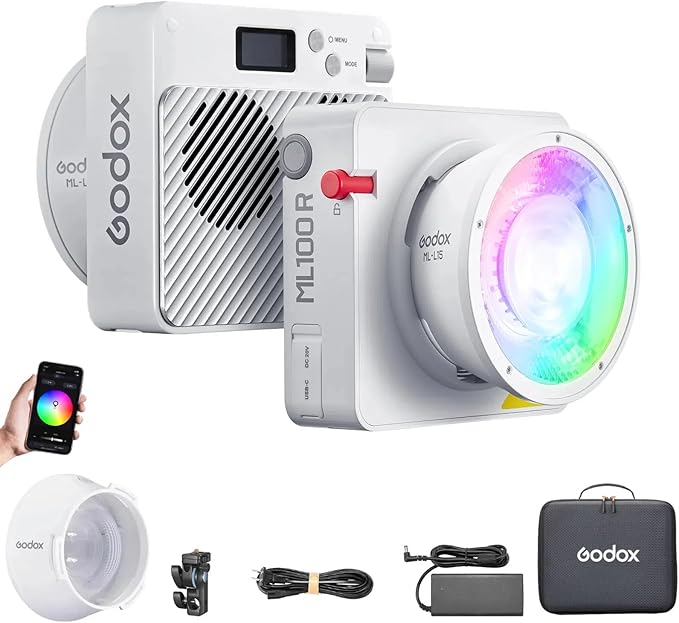 Godox ML100R RGB LED Video Light, 110W 1800K-1000K Full Color RGB LED COB Contiuous Light, 14 FX Effects Photography Light Support APP Control by GODOX