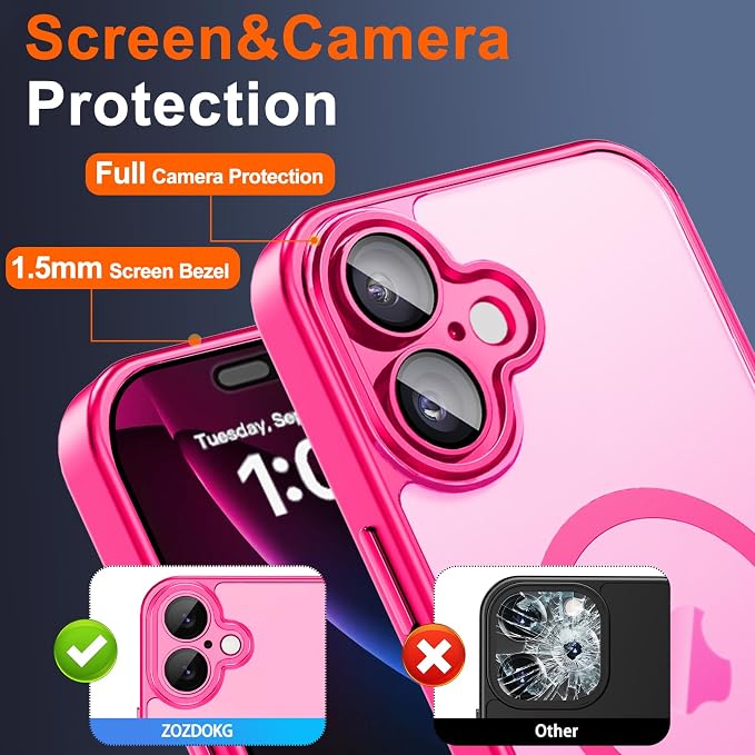 Magnetic for iPhone 17 Case with Privacy Screen Protector, Hot Pink | Full Camera Protection, Compatible with MagSafe, Translucent Matte Shockproof Phone Cover for iPhone 17 Women Girls - Image 6