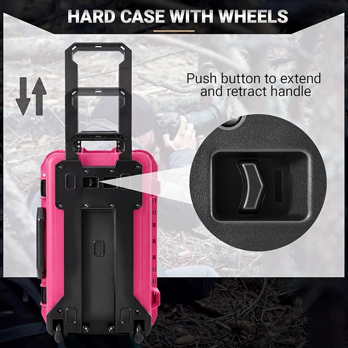 Relaxweex Rolling Camera Hard Case with Padded Dividers & Wheels, Impact-resistant Hard Shell Travel Case for Cameras, Lenses & Accessories(22 x 14 x 9 Inch,Rose Red) - Image 4