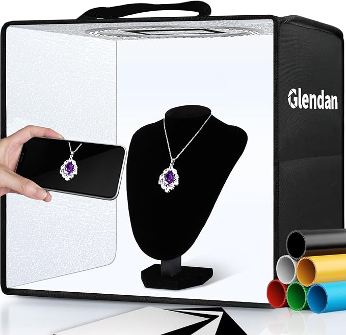 Glendan Portable Photo Studio Light Box,12"x12" Professional Dimmable Shooting Tent Kit with 112 LED Lights & 6 Backdrops for Jewelry and Small Items Product Photography by Glendan