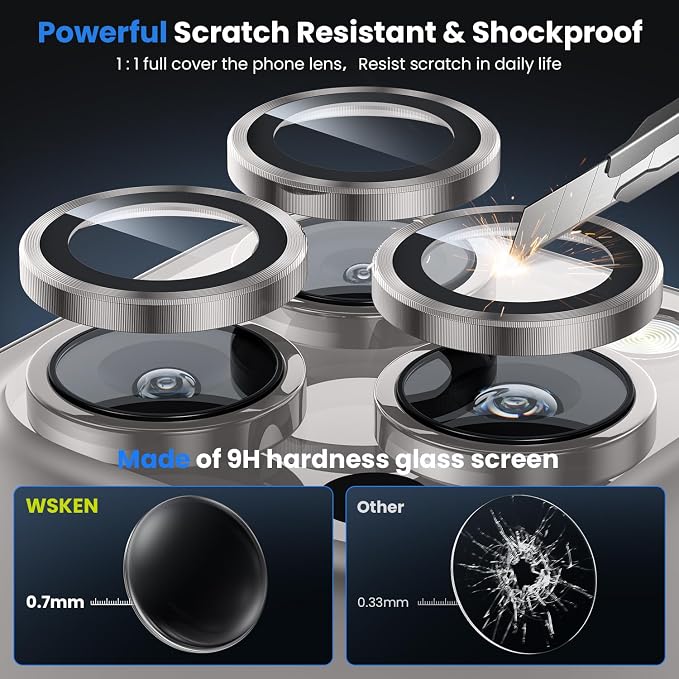 WSKEN for iPhone 16 Pro/iPhone 16 Pro Max Camera Lens Protector | Original Shooting Mode, Individual Metal Cover Film, Shatterproof HD Tempered Glass Camera Screen Protector, Grey - Image 3