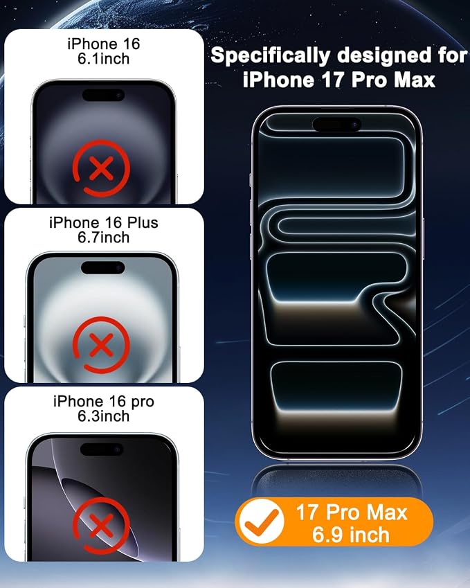 SIBEITU Screen Protector for iPhone 17 Pro Max Tempered Glass Film | 3 Pack Screen + 3 Pack Camera Lens Tempered Glass, Installation Frame, 6.9 Inch HD Clear, 9H Hardness, Scratch Resistant - Image 2