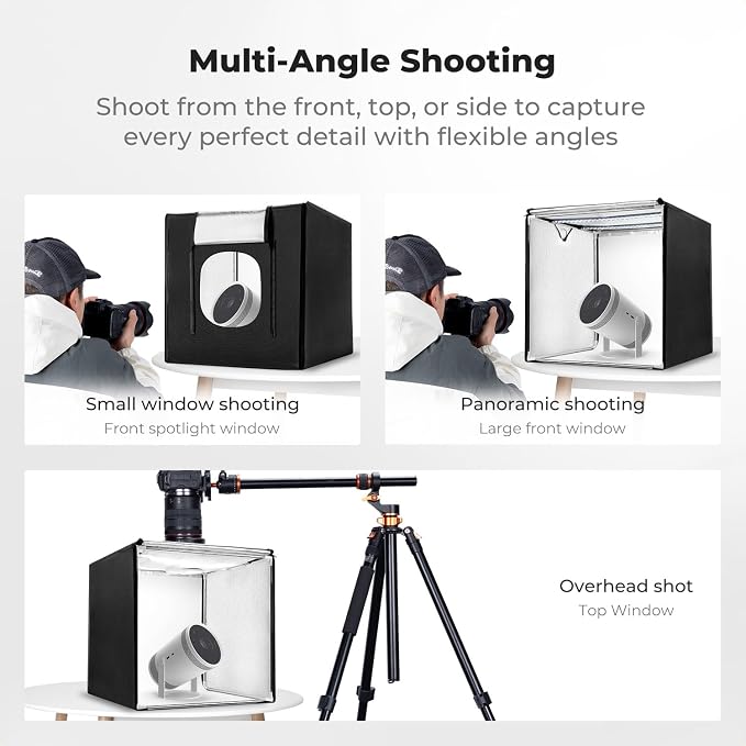 K&F CONCEPT Photo Studio Light Box 24"x24", CRI 97+ Photo Booth | Dimmable Portable Folding Shooting Tent with 2 5600K Light Panels & 6 Backdrops for Product Photography ZYRY06 - Image 3