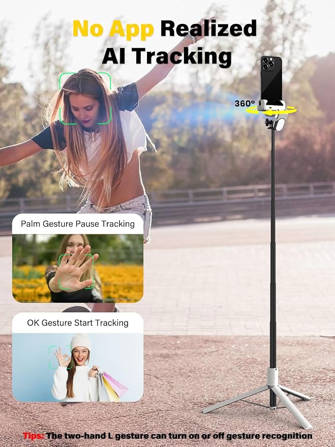 AOCHUAN M2PRO White Smartphone Gimbal Stabilizer, 4-in-1 Phone Stabilizer | No App Required Face Tracking, 108cm Extension Rod with RGB Fill Light, for iPhone & Android, Selfie, Travel, Daily Recording - Image 2