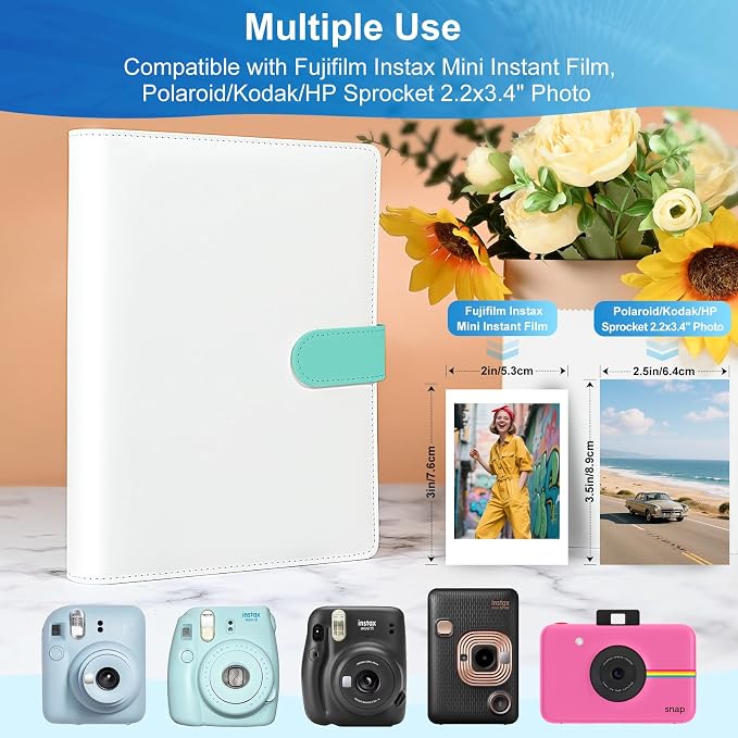 PU Leather Refillable Photo Album A5 Photocard Binder, 200 Pockets, Compatible with Fujifilm Instax Mini 12 11 9 40 99 90 8 7 Evo LiPlay, Polaroid Snap PIC-300 Z2300 Instant Cameras (Green) - Image 3