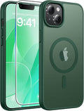 FNTCASE for iPhone 15/14 Plus Case, Fit for Magsafe, Screen Protector Green | Translucent Matte Magnetic Back, 14FT Military Grade Drop Protection, Shockproof Protective Phone Cover, Green by FNTCASE