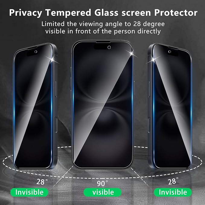 3+3 Pack Privacy Screen Protector Designed for iPhone 16 With 3 Pack Camera Lens Protector,Full Coverage Anti-Spy Tempered Glass Film,9H Hardness,Bubble Free,Easy to Install - Image 7