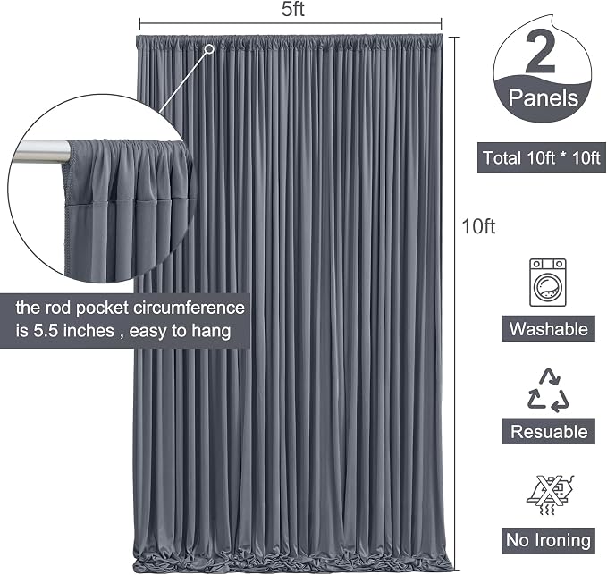 10x10 Charcoal Backdrop Curtain for Parties Wedding Wrinkle Free Silver Grey Photo Curtains Backdrop Drapes Fabric Decoration for Birthday Party Baby Shower 5ft x 10ft,2 Panels - Image 7