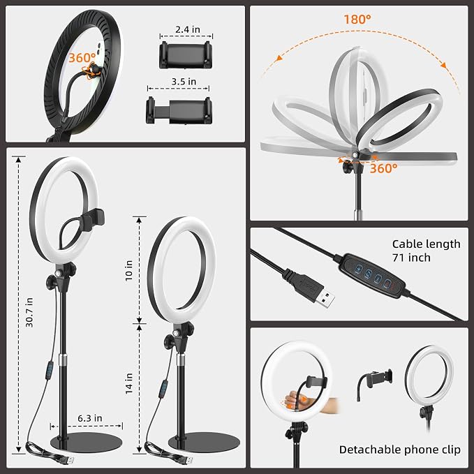 10'' Desk Ring Light with Stand – Zoom Lighting with Phone Holder for Computer・Video Calls・Conference – CRI95 LED Adjustable Circle Light, 10'' Large Lamp Head, Content Creator Friendly - Image 5