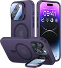 VOFATA for iPhone 15 Pro Case with Camera Cover Stand [Built-in 9H Camera Lens Protector][Fit for Magsafe] Military Grade Shockproof Translucent Matte Magnetic Phone Case 6.1", Purple by VOFATA