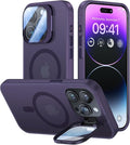 VOFATA for iPhone 15 Pro Max Case with Camera Cover Stand [Built-in 9H Camera Lens Protector][Fit for Magsafe] Military Grade Shockproof Translucent Matte Magnetic Phone Case 6.7", Purple by VOFATA