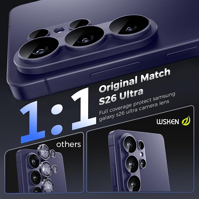 WSKEN for Samsung Galaxy S26 Ultra Camera Lens Protector - Full Coverage | Military Grade Shatterproof, Matte Alloy, Tempered Glass Rear Camera Screen Protector for Galaxy S26 Ultra, Purple - Image 3