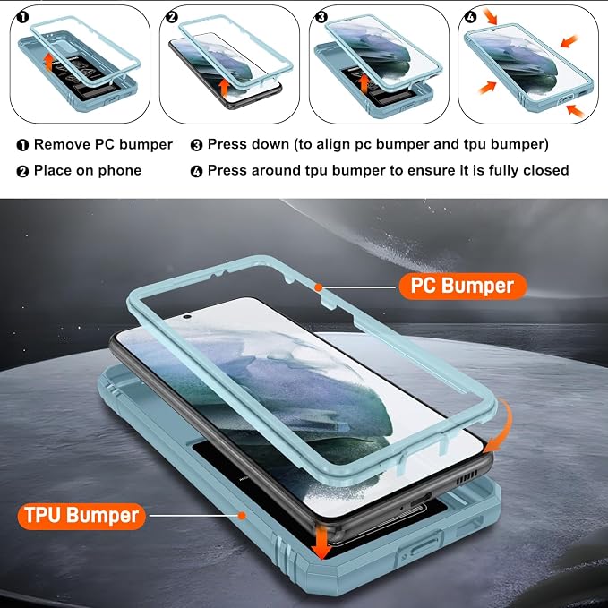 Gritup for Galaxy S21 Phone Case Military-Grade Shockproof with Kickstand | with 2 PCS Screen Protector, Slide Camera Cover, Heavy Duty Outdoor Protection Full Body Funda para Galaxy S 21 Cover-Green - Image 4