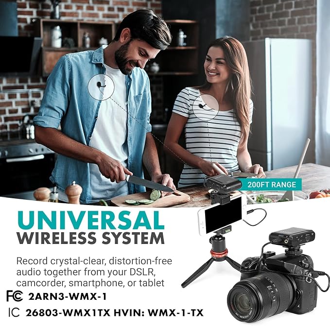 Movo WMX-1-DUO 2.4GHz Dual Wireless Lavalier Microphone System, Compatible with DSLR Cameras, Camcorders, iPhone, Android Smartphones, and Tablets, 200ft Audio Range, Great for Teaching Tutorials - Image 2