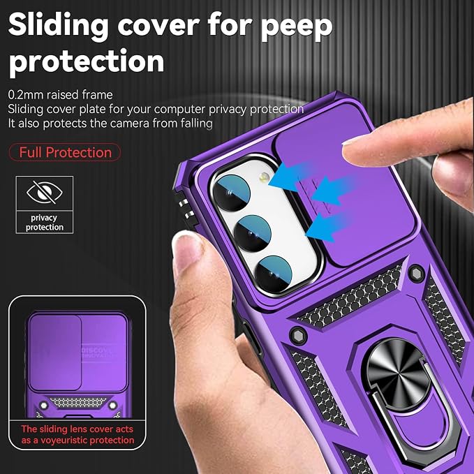 HNHYGETE for Galaxy S23 Plus Case with Screen Protector: [Military Grade 20ft. Drop Tested] Slide Camera Cover Ring Shockproof Protective Phone Case for - Samsung Galaxy S23 Plus (Purple) - Image 4
