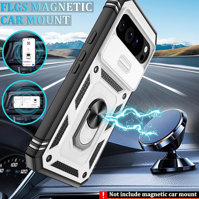 Gritup for Google Pixel 10 Pro XL Case with Screen Protector*2 | Magnetic Stand & Slide Camera Cover, Shock Proof Military-Grade Phone Case, White+Black - Image 6