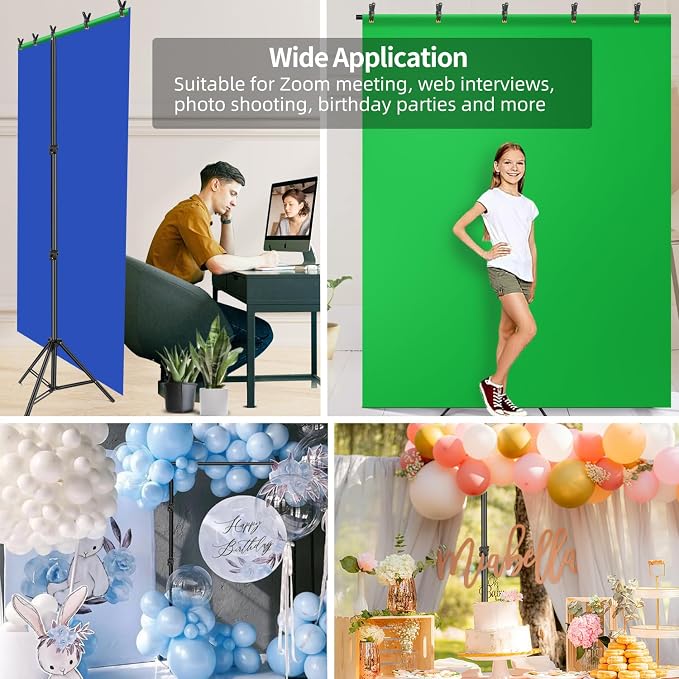 Hemmotop Blue Green Screen Backdrop Stand Kit 7x5ft with 6.5x5ft Background | Chromakey Reversible Dual-Color Backdrop, for Streaming, Gaming, Zoom, VR, Video Recording, with 5 Clips and Carrying Case - Image 7