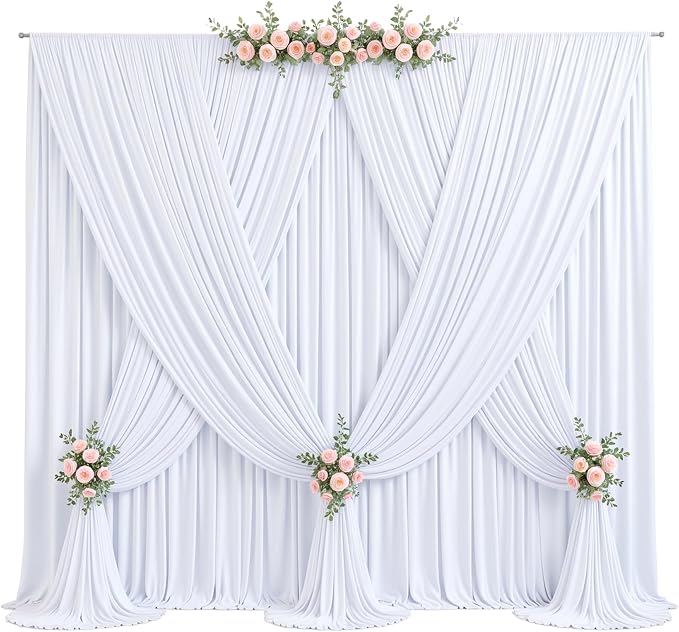 8 Panels White Backdrop Curtain for Parties Wedding Wrinkle Free White Photo Curtains Backdrops Drapes Fabric Decoration for Baby Shower Birthday Party 40ft(W) x 10ft(H) - Image 8