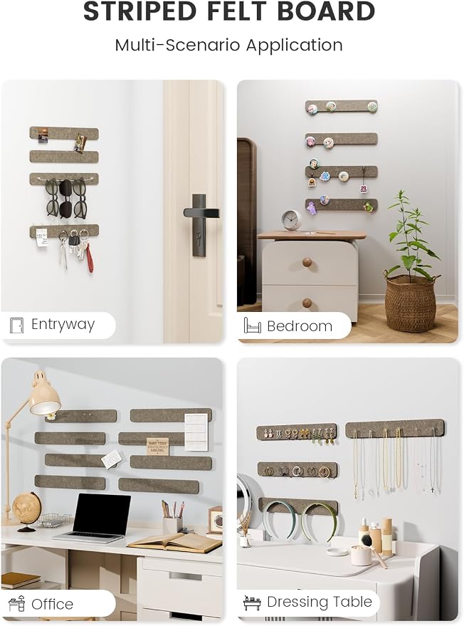 Fluxynara 13" x 2" Felt Wall Panels, Earth Brown | 8-Pack Includes 50 Push Pins and Adhesive Tabs for Photos, Notes and Decor in Bedroom Doors, Home Office or Studios - Image 6