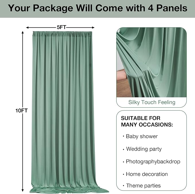 20ft x 10ft Wrinkle Free Sage Green Backdrop Curtains for Parties, Thick Polyester Green Photo Backdrop Drapes for Wedding Birthday Party Photography Background Backdrop Stand - Image 4