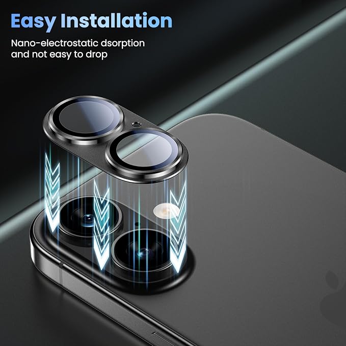 Uyiton for iPhone 17 Camera Lens Protector, Metal Frame Glass Cover | Not Easy to Break, Strong Adsorption, Case-Friendly, Metal 9H Sapphire Glass Rear Camera Screen Cover, Black - Image 7