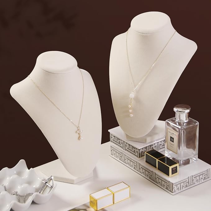 Julysky 3D Necklace Display Stand For Selling,Velvet Chain Jewelry Bust Holder Organizer (4, beige) - Image 2