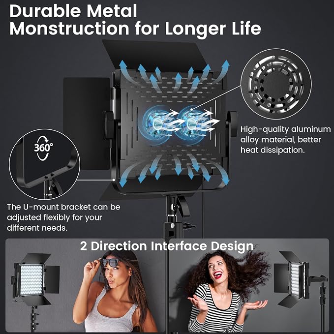 2-Pack RGB Photography Lighting Kit, 50W Bi-Color Professional LED Studio Lights, 2300k~8500k Dimmable Photo Lights for Photography Filming Camera Video Recording Stage Shooting Streaming TikTok - Image 6