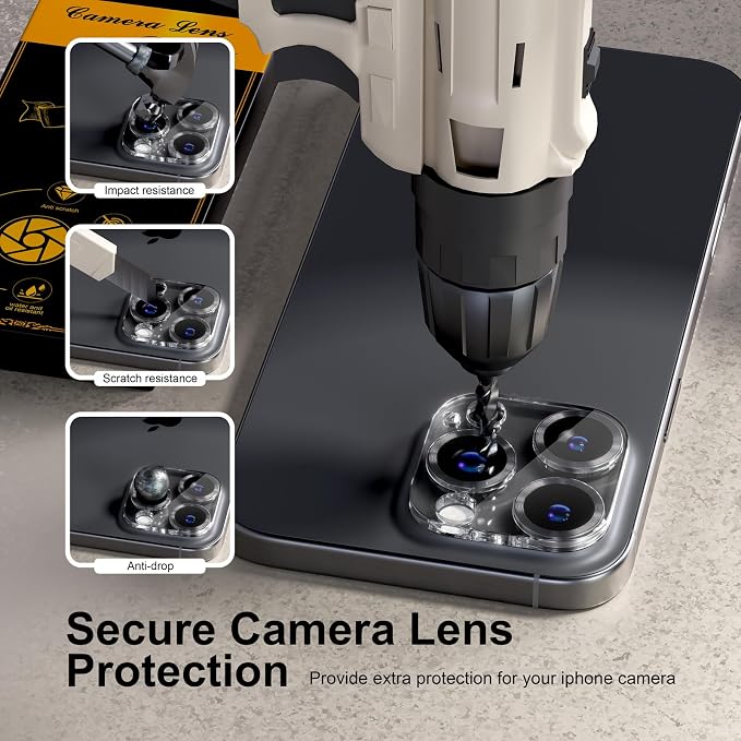 for 6 Pack iPhone 15 Pro/iPhone 15 Pro Max Camera Lens Protector [Drop Protection] [Case Friendly] [Easy Installation] 9H Tempered Glass Camera Screen Protector Cover, CD Black - Image 4
