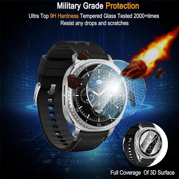 SiHPuoy Tempered Glass Screen Protector for Samsung Galaxy Watch 8 Classic | 4 Pack, 46mm, 9H Hardness, Military Grade Shatterproof, Anti Scratch, Bubble Free, HD Ultra-thin, Easy Install, Case Friendly - Image 5