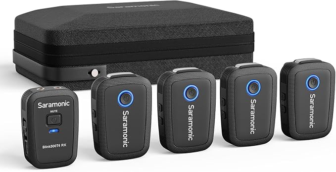 Saramonic Blink 500 T4 4-Channel Wireless Lavalier Microphone System, 4 Transmitters 1 Receiver, 328ft Range, 24-bit/48kHz, Noise Reduction Lapel Mic for iPhone Android Camera DSLR Podcast Interview by Saramonic