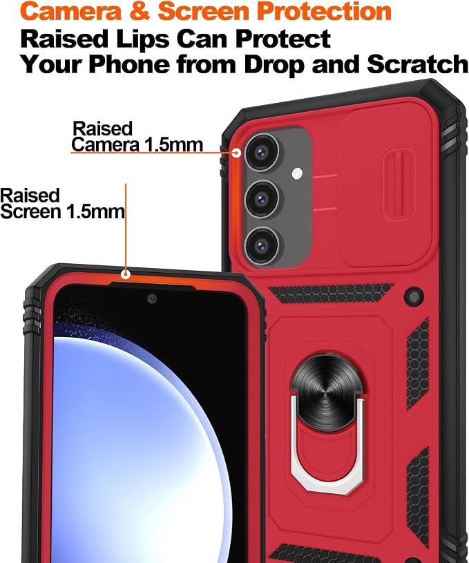 Gritup for Samsung Galaxy S23 FE Case with 2PCS Screen Protector, Build in 360° Rotating Ring Kickstand, Military Grade Protective Case for S23 FE Phone, Red - Image 4