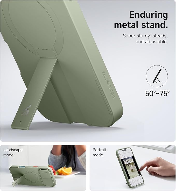 SURITCH for iPhone 16 Plus Case with Magnetic Camera Slide Cover and Adjustable Kickstand, Compatible with MagSafe, Shockproof Bumper Case Slim Protective Cover for iPhone 16 Plus 6.7 Inch, Green - Image 5