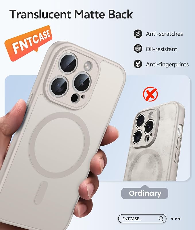 FNTCASE for iPhone 14 Pro Case, Compatible with Magsafe, Screen Protector | Full Camera Protection, Translucent Matte, 14FT Military Grade Drop Proof, Shockproof Protective Phone Cover, Off White - Image 6