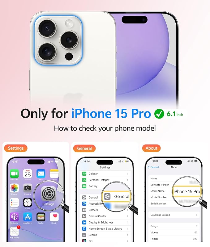 FNTCASE for iPhone 15 Pro Case, Fit for Magsafe, Screen Protector | Full Camera Protection, Translucent Matte, 14FT Military Grade Drop Proof, Shockproof Protective Phone Cover,Light Purple - Image 2