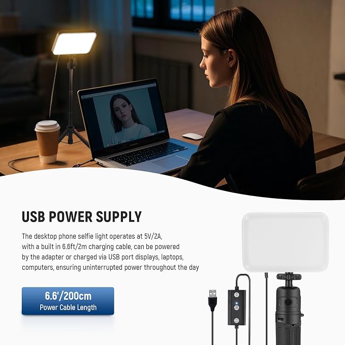 NEEWER BASICS 2 Pack LED Video Panel Light, Video Conference Lighting Kit with Desktop Tripod Stands/Filters for Webcam Desk Computer Laptop Zoom Call Makeup Recording Selfie Streaming, Dimmable, BP66 | Kit w Desktop Tripod Stands, Filters, for Webcam ... - Image 7