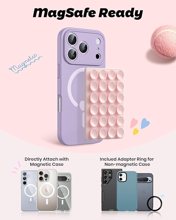 amBand Magnetic Suction Phone Mount for MagSafe Case, Silicone Octo Cup Buddy Sticky Grip Holder for iPhone, Removable Hands-Free Selfie/Video for TikTok Influencers, Women Gift, Light Pink - Image 2