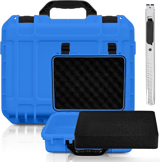 Relaxweex 1 Pcs Waterproof Hard Case with DIY Customizable Foam Insert Portable Protective Case with Knife for Camera Drones Equipments Tools Test Instruments(Blue,8.5 x 6.5 x 3.7 Inch) by Relaxweex