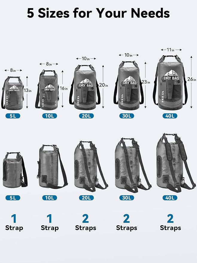 HEETA Dry Bag Waterproof Backpack with Phone Case 5L/10L/20L/30L/40L | Roll Top Lightweight Dry Storage Bag for Women Men, Travel Boating Kayaking Paddle Board Camping Beach Essentials Accessories - Image 2