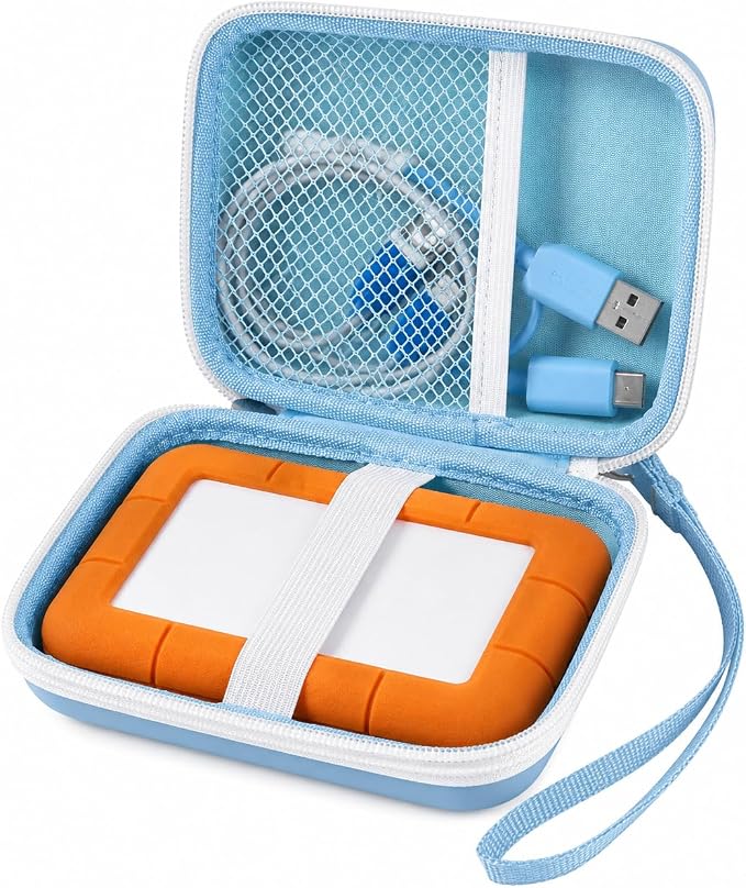 ALKOO Case for LaCie Rugged Mini 1TB/2TB/4TB/5TB External Hard Drive | Portable HDD Holder, Cable Pocket, SD Card Storage, for Photographers, Creators, Students, Office, Travel, Case Only, Bule by ALKOO