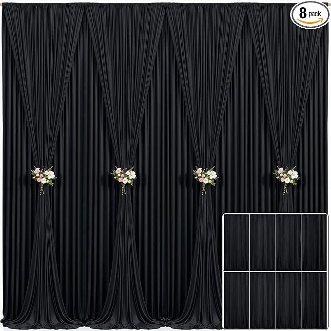 8 Panels Black Backdrop Curtain for Parties Wrinkle Free Black Photo Curtains Backdrop Drapes Fabric Decoration for Birthday Party Wedding 40ft(W) x 10ft(H) by Tao-GePartyDecorations